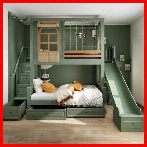 견고하고 모던한 맞춤형 마스터 침실 더블 하이 수납 고급 디자인 침대 원목 이층 침대