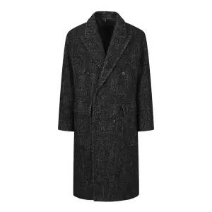 [롯데백화점]지이크 F/W 프리미엄 블랙 패턴 해링본 더블 피크드라펠 롱코트 HH7005L