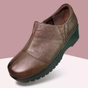 마마슈 모건 여성 소가죽 로퍼 구두 컴포트화 5cm통굽 지퍼 키높이 라운드 둥근코 편안한 엠보쿠션 논슬립