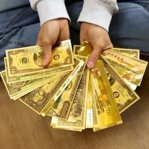 황금 골드 금박 행운 금 지폐 돈 [양면 행운의 2달러 1조 달러 천억 수표 달마 부자되는 그림 일조 4종]