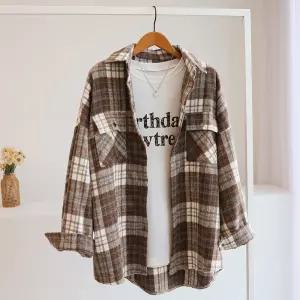 [잇수다] 던셀리 기모 포켓 오버핏 체크 똑딱이 셔츠 남방