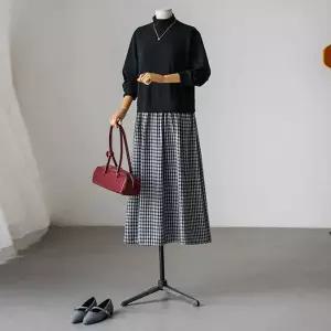 (안나앤플러스) 테인 체크 레이어드 기모 원피스[드레스EAN63] 빅사이즈