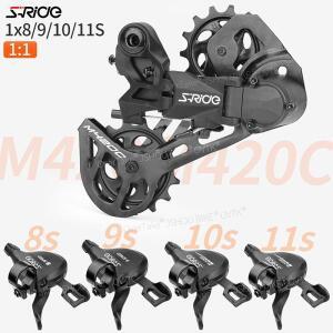 S-RIDE 자전거 뒷 변속기 M420C 8/9/10/11 속도 단일 크랭크 셋 MTB 변경 기어 레버 장치 가이드 휠 사이클