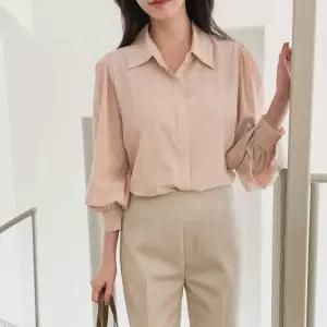 [다잇템] 여성용 비침 잔주름 블라우스 시폰 숄더 오피스룩_23961538_588872