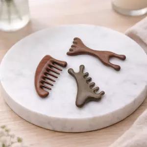 우드 빗+눈+목 괄사 3종 세트 두피 눈 목 머리 마사지기 지압 얼굴 바디 경락 마사지