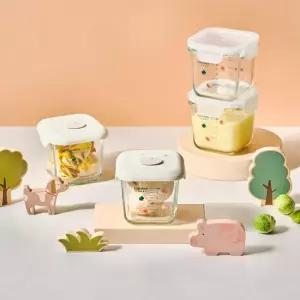 글라스락 베이비 아기 식기 이유식 용기 사면결착캡 혼합 4조 세트