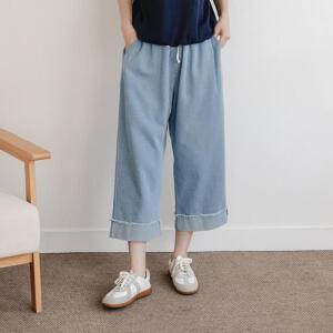 여자 빈티지 데미지 롤업 밴딩 데님 9부 팬츠