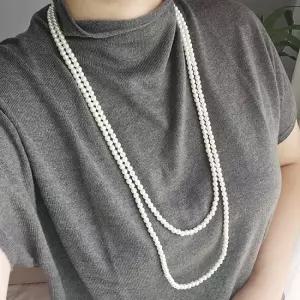 [코코블링] 두줄 레이어드 6mm 레진 진주 펄 롱 목걸이