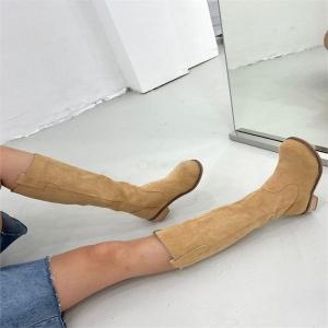 여자 스웨이드 쎄무 라운드 워커 가을 롱부츠