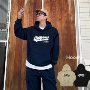 남자 양털 오버핏 후드 뽀글이 레터링 자수 커플 셋업