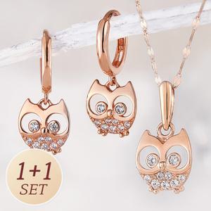 주리에떼 14K 18K 목걸이 귀걸이 세트 로즈골드 데일리 행운의 부엉이 여자친구 금목걸이 귀걸이 선물