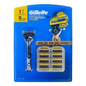 질레트 프로쉴드 옐로우 파워 면도기세트 (면도기1개 +날9개) 5+1 5중날 프레시전 트리머 플랙시볼