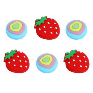 엄지손가락 그립 캡 6개, 조이스틱 버튼 커버, 과일 소프트 실리콘 캡(빨간색과 파란색)