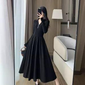 여성 올블랙 A라인 롱원피스 데이트룩 날씬해보이는