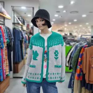 베네통/애플아울렛/다람쥐 프린트 라운드 가디건/BAKC63461