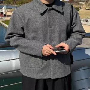 [모노폴로지]미니멀 루즈핏 카라 울 숏 코트 자켓 벌룬 숏코트 코트자켓 커플룩 가디건 하프 코트