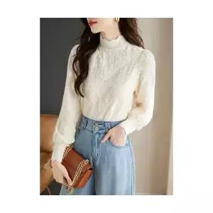 엘럽 여성용 레이스 블라우스 기모 반하이넥 봄가을 겨울 이너 상의 멋스러운 스웨터 박템3