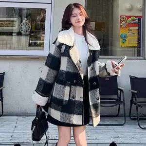 [블랙퀸][블랙퀸] 퀄팅안감 체크블록 기모 코트 blk004322