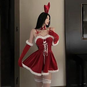 섹시한 토끼 원피스 산타 클로스 코스프레 코스튬 클럽 파티 공연 사진 촬영 매혹적인 유혹, 2024 크리스마