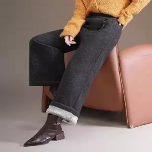 여성 슬랙스 기모 와이드 통바지 슬림핏 겨울 밴딩 캐주얼 9부 바지 힛템