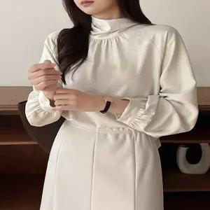 수알렌 로맨틱 하이넥 타이 블라우스 85439 빅사이즈 여성의류