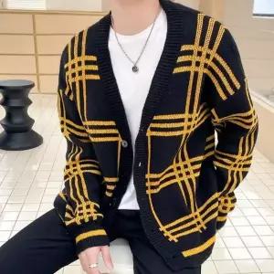 남성용 캐주얼 클래식 모던 트렌디 체크 니트가디건