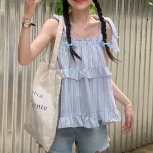 [하프클럽/]여성 여름 데일리 레이스 프릴 나시 민소매 블라우스