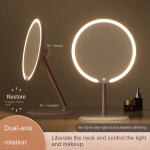 LED 화장대 거울, 수납형 메탈 스탠드, HD 메이크업 거울, 3가지 색상 모드, 접이식 데스크탑 화장품 정리