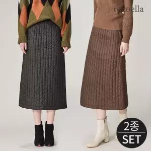 [로코엘라] 로웰 A라인 슬림핏 패딩 롱스커트 2종세트