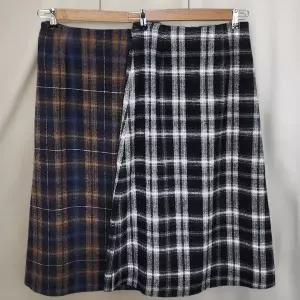 [하프클럽/]여성용 연말 스타일 A라인 체크 배색 울 롱스커트