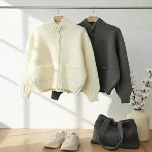 [다잇템] 여자 골지 단추 스웨터 폴라넥 돌돌포켓 빅사이즈 가디건_23968150_588872