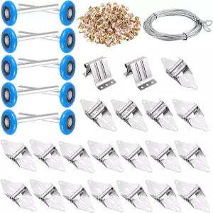 라운지 스위어 차고 도어 롤러 힌지 세트 브래킷 나사 와이어 로프 교체 부품 블루 나일론 휠 조용한