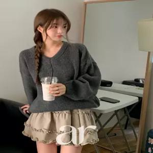 (걸리쉬실루엣) 엘레나 스웨이드 밴딩 프릴 셔링 캉캉 미니 스커트 sk7494