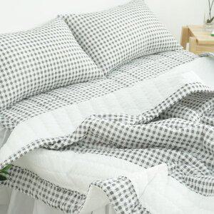 [바숨]스몰체크 시어서커 여름이불+침대패드+베개커버세트 퀸(D/Q)