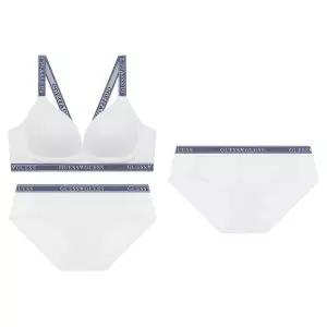 [게스언더웨어](강남점)(노와이어)데님밴드 포인트 메쉬  브라1개+팬티2개세트WH(GCWBR311/GCWBP311)