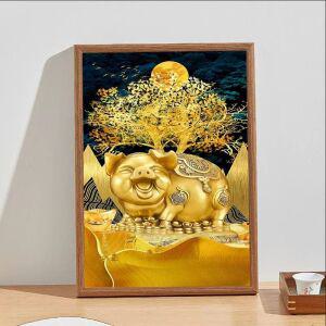 재물 유도 황금돼지액자 금돼지 풍수 인테리어 황금복돼지