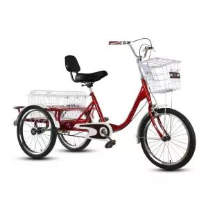 성인용 세발 자전거 장보기 산책 부모님 생신 선물 자전거(16인/접이식)+알루미늄휠-레드