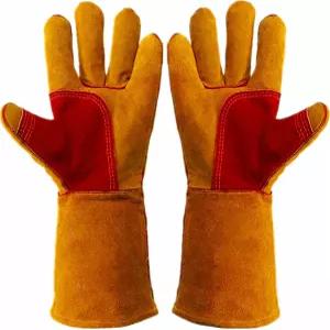 GOTOOONE 물림 방지 장갑 동물 취급 (1쌍) 가죽 14인치 소가죽 강화 패딩 팜 가드닝 작업 개 고양이