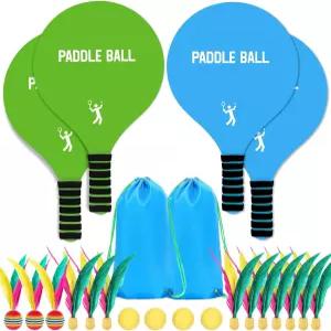 패들볼 세트 2개 - 재미있는 라켓 게임 용 야외 스포츠 장난감 어른 가족 마당 잔디 파티 용품