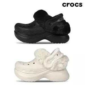 [크록스]크록스 베이 라인드 클로그 여성 키높이 겨울 방한 털슬리퍼 2종 택일