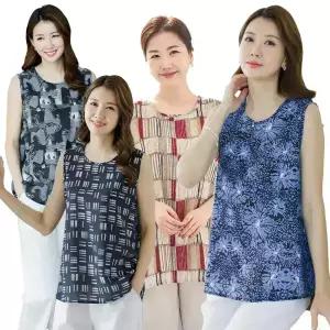 우일 여성 여름 인견 패턴 민소매 나시 티셔츠 마담 중년 아줌마 엄마옷 상의