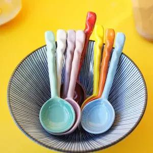 컬러풀 도자기 다용도 스푼 1P 우동 라면 넓은 숟가락 마라탕스푼