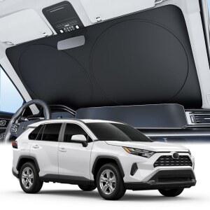 Wigoo 2025 업그레이드 자동차 윈드실드 선쉐이드 [100% 라이트 블록, 4세대 냉각 기술] 세단/SUV/해치백용 수납 가방이 있는 접이식 단열 인테리어 선바이저 (M(64