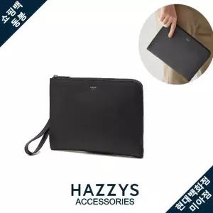 헤지스핸드백 [HJHO0F625BK] [HAZZYS ACC] [N.HILL] 블랙 소가죽 화이트로고 심플 클러치백 HJHO0F625