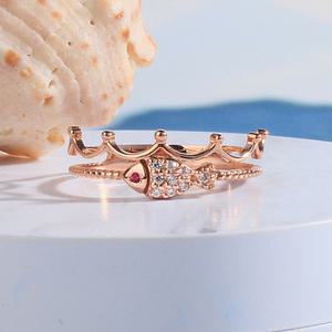 찬란한 왕관 물고기 큐빅 반지 애끼 검지 우정 링 14K 18K