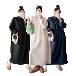 겨울 보아양털 반집업 덤블 뽀글이 오버핏 후리스 롱 원피스 3컬러 (오버핏 후리스 롱 원피스)
