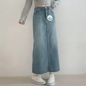 여성 난스판 밴딩 H라인 데님 맥시 롱스커트 청치마