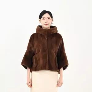 [우진모피](WJ) 코펜하겐퍼 휘메일 연한브라운 반후드나그랑 밍크코트 국내생산 본사직영