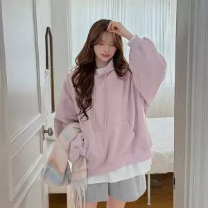 [빅사이즈]이블렛 유프렌 밍크 기모 베이직 후드 맨투맨 제이스타일