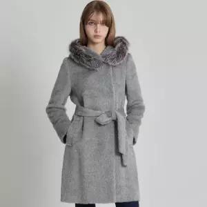 [GS특가][르오트(LeOT)] 럭스 천연폭스퍼 알파카 후드 벨트 코트(퍼탈부착)-사이즈 55~77까지